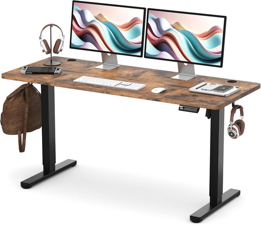 Electric Height Adjustable Standing Desk, 55x24 Inches, Ergonomic Sit-Stand Workstation for Home Office, 178 lbs Load Capacity, Quiet Motor, Two-Piece Rustic Brown Desktop